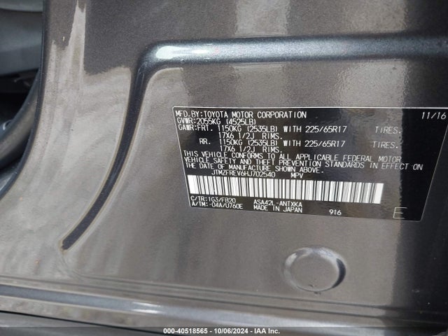 Toyota RAV4 LE 2017 JTMZFREV6HJ702540 Image 9