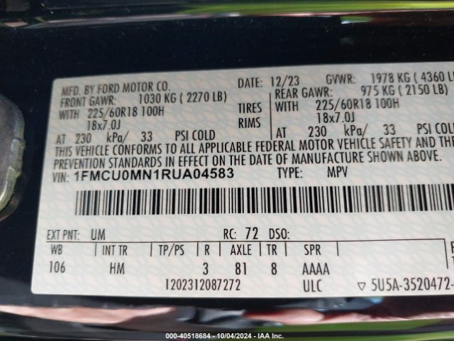 1FMCU0MN1RUA04583 Ford Escape St-line