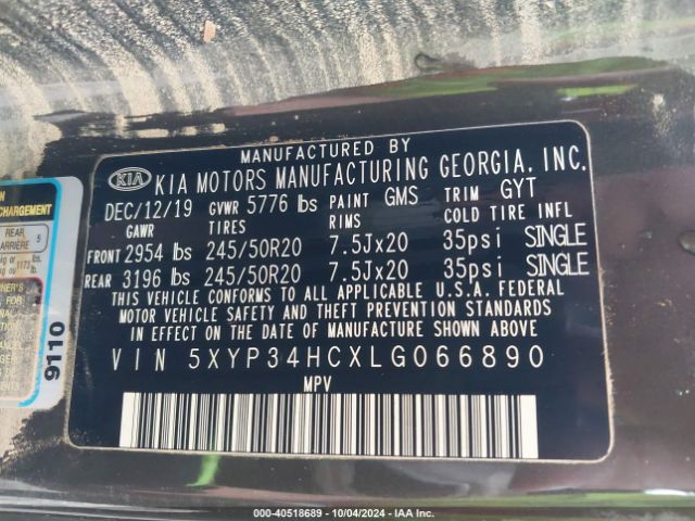 5XYP34HCXLG066890 KIA Telluride Ex