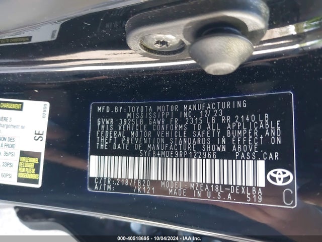 Toyota COROLLA LE 2024 5YFB4MDE9RP122966 Image 9