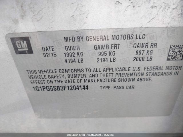 1G1PG5SB3F7204144 Chevrolet CRUZE LTZ