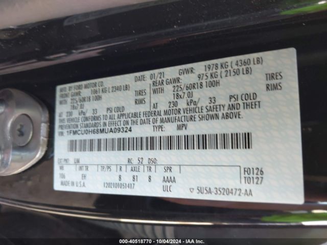 2021 FORD ESCAPE 1FMCU0H68MUA09324 Photo 8