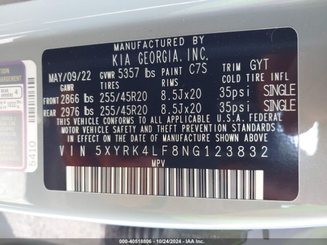 5XYRK4LF8NG123832 KIA SORENTO SX