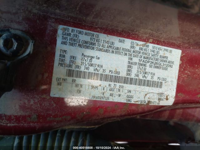 1FADP3K26GL312092 Ford FOCUS SE