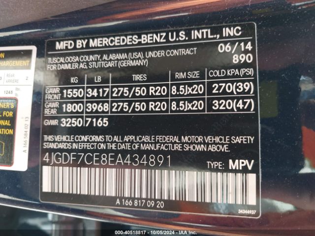 4JGDF7CE8EA434891 Mercedes-Benz Gl 450 4matic