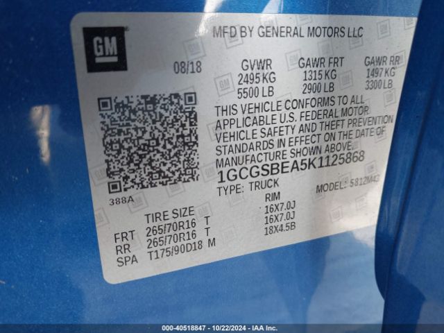 1GCGSBEA5K1125868 Chevrolet Colorado Wt