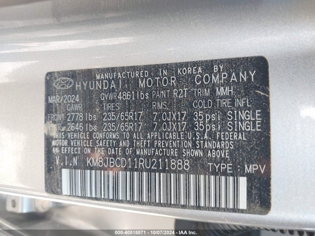 KM8JBCD11RU211888 Hyundai Tucson Hybrid Blue