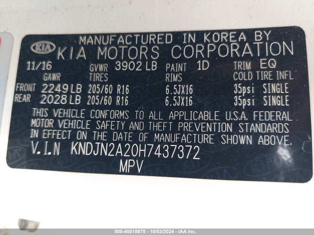 KIA Soul 2017 KNDJN2A20H7437372 Image 9