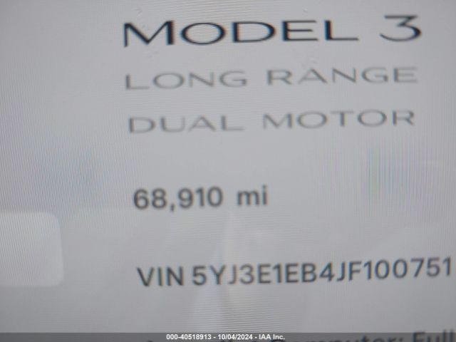 5YJ3E1EB4JF100751 Tesla Model 3 Long Range/performance
