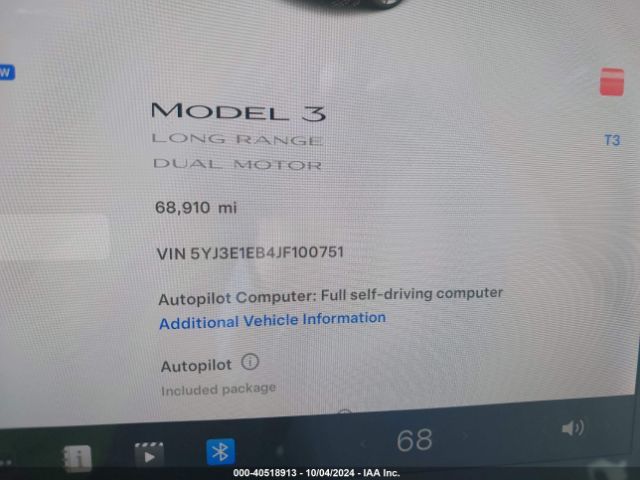 5YJ3E1EB4JF100751 Tesla Model 3 Long Range/performance