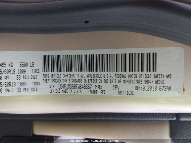 1C4PJMDS8FW648657 Jeep Cherokee Limited