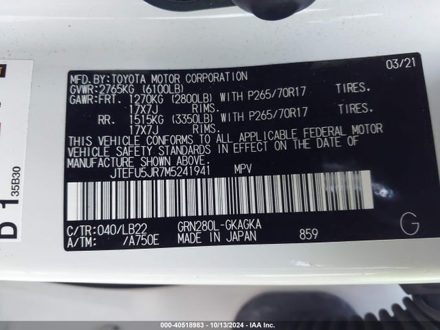 Toyota 4runner Sr5 Premium 2021 JTEFU5JR7M5241941 Image 9