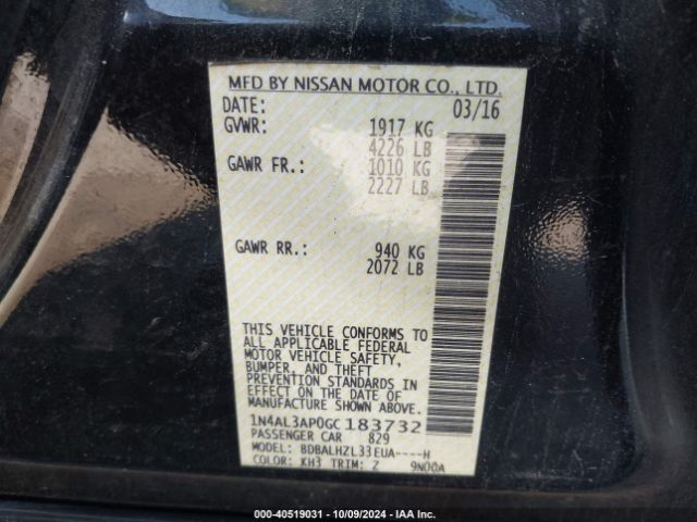 1N4AL3AP0GC183732 Nissan Altima 2.5 Sr