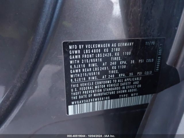 WVGAV3AX6EW556185 Volkswagen TIGUAN S