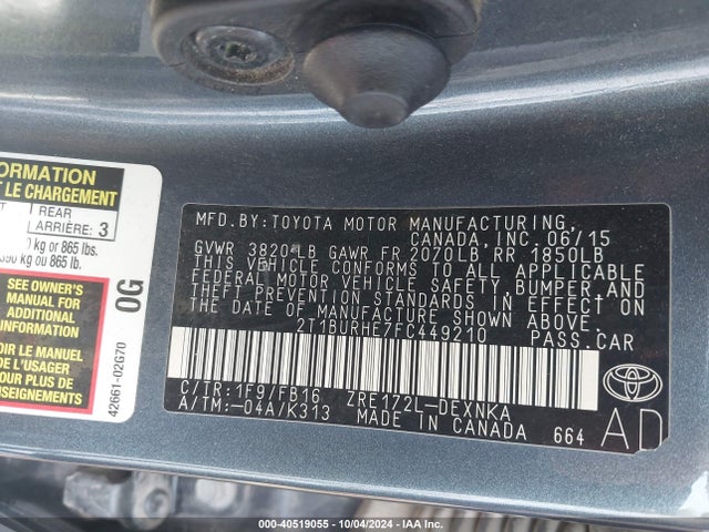 Toyota COROLLA LE 2015 2T1BURHE7FC449210 Image 9