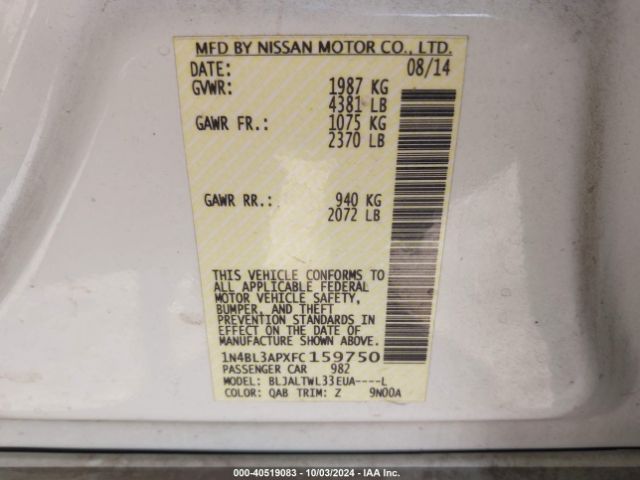 1N4BL3APXFC159750 Nissan Altima 3.5 Sl