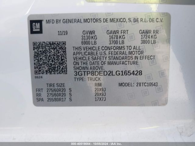 3GTP8DED2LG165428 GMC Sierra 1500 2wd  Short Box Slt
