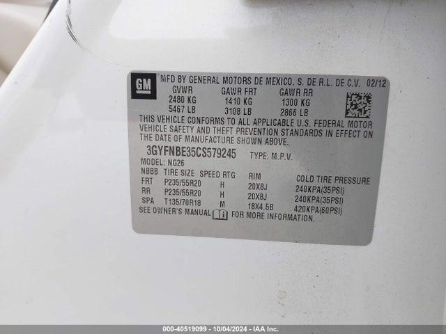 2012 CADILLAC SRX 3GYFNBE35CS579245 Photo 8