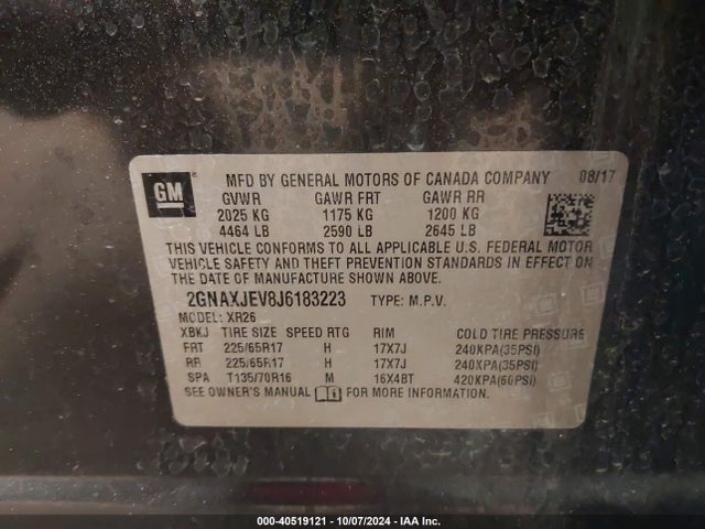 Chevrolet EQUINOX LT 2018 2GNAXJEV8J6183223 Image 9