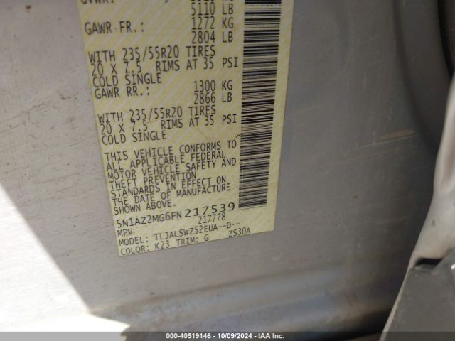 5N1AZ2MG6FN217539 Nissan Murano Platinum