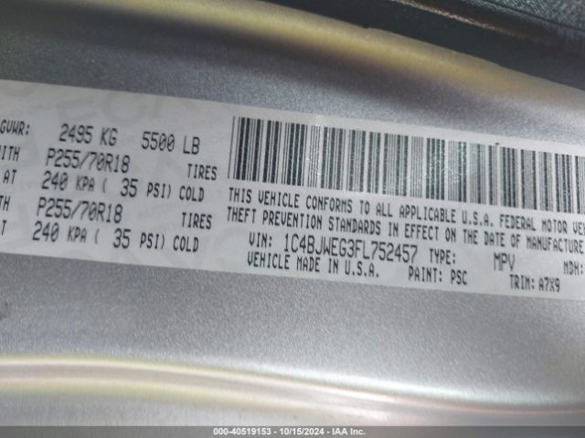 1C4BJWEG3FL752457 Jeep Wrangler Unlimited Sahara