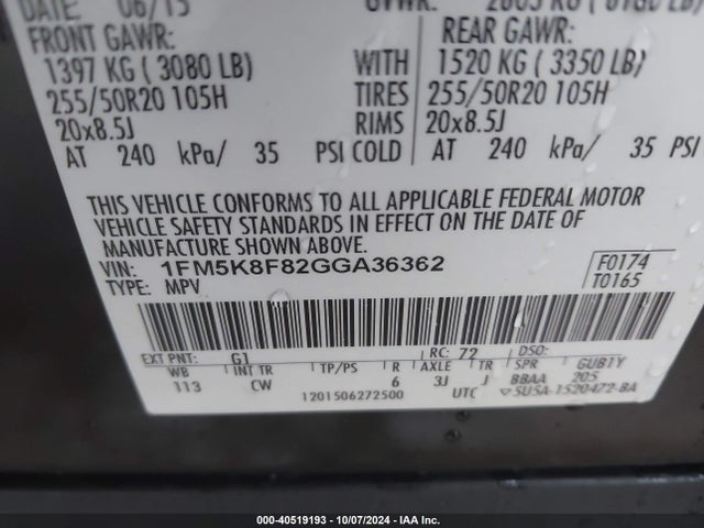 Ford Explorer Limited 2016 1FM5K8F82GGA36362 Image 9