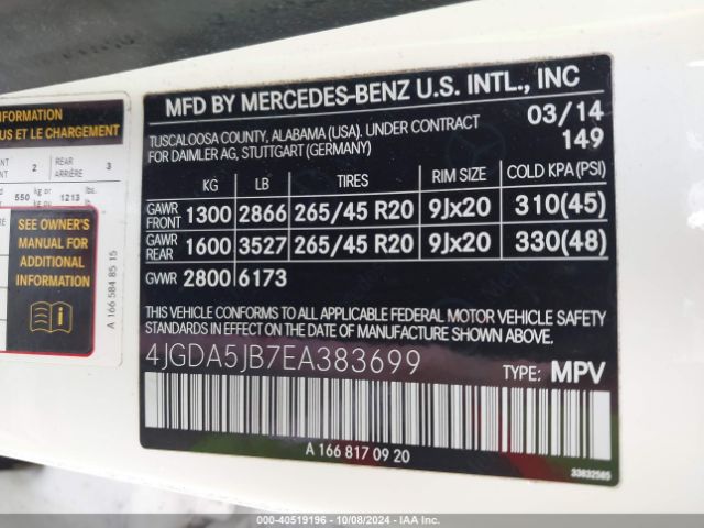 4JGDA5JB7EA383699 Mercedes-Benz ML 350