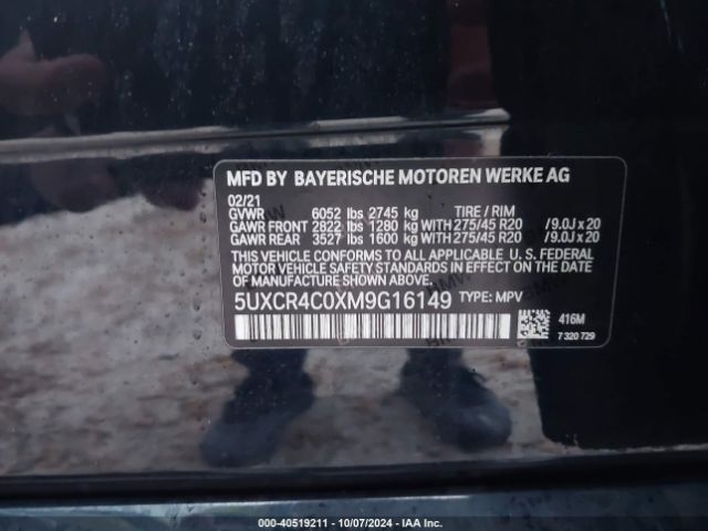 5UXCR4C0XM9G16149 BMW X5 Sdrive40i
