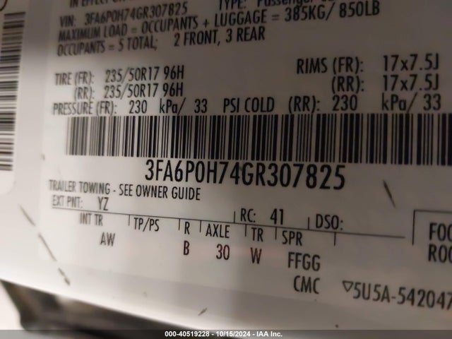 Ford FUSION SE 2016 3FA6P0H74GR307825 Image 9