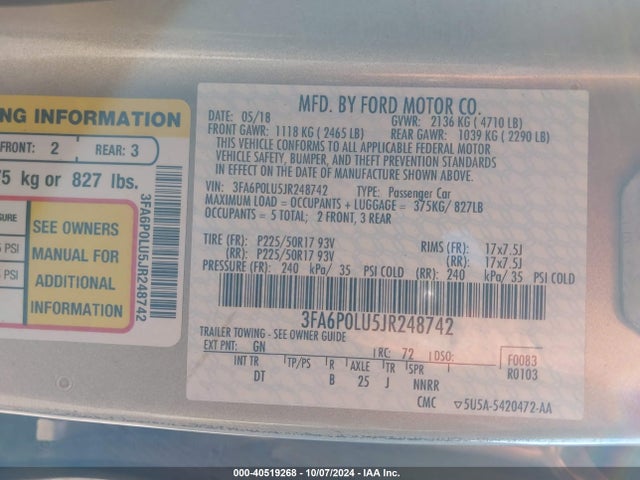 Ford Fusion Hybrid Se 2018 3FA6P0LU5JR248742 Image 9