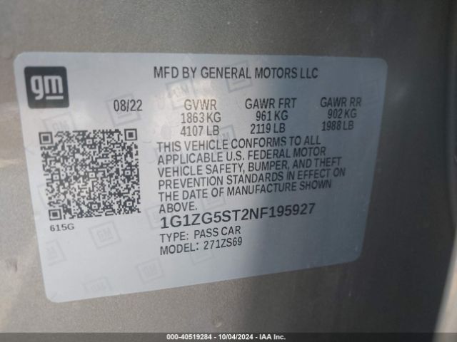 1G1ZG5ST2NF195927 Chevrolet Malibu Fwd Rs