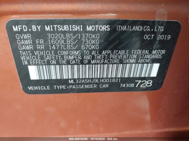 ML32A5HJ9LH001821 Mitsubishi Mirage Gt/le