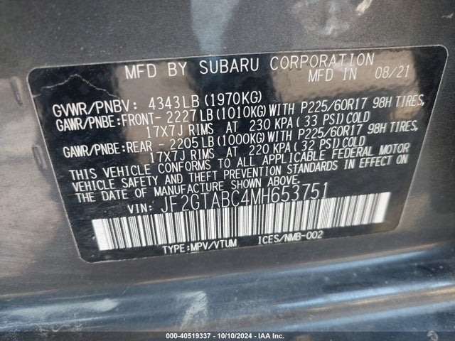 Subaru Crosstrek 2021 JF2GTABC4MH653751 Image 9