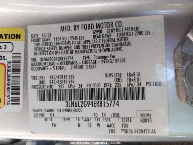 3LN6L2G94ER815774 Lincoln MKZ