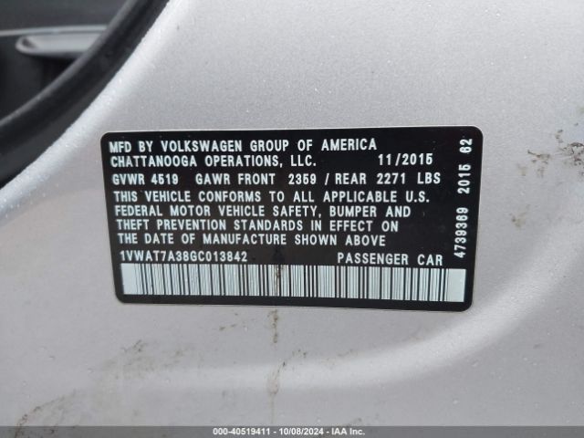 1VWAT7A38GC013842 Volkswagen Passat 1.8t S
