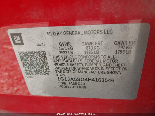 1G1JA5SG4H4163546 Chevrolet Sonic Ls Manual