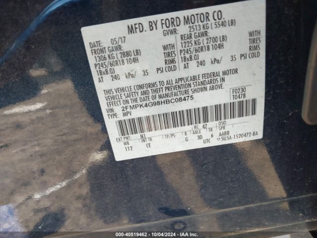 2FMPK4G98HBC08475 Ford EDGE SE