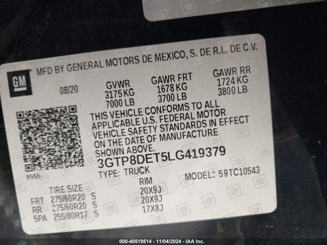 3GTP8DET5LG419379 GMC Sierra 1500 2wd  Short Box Slt