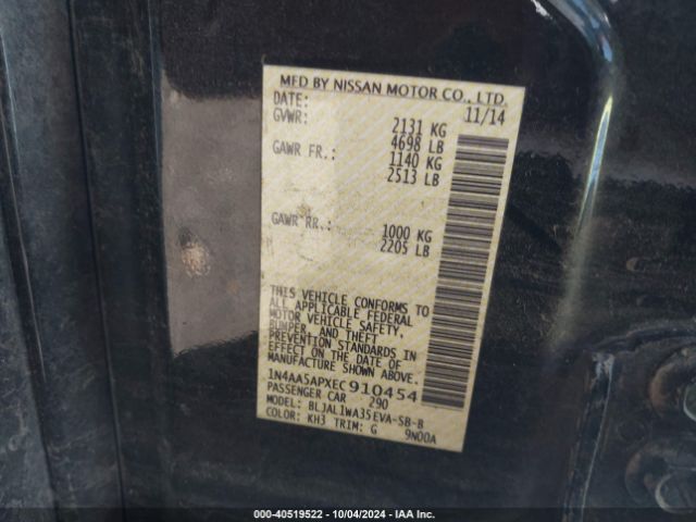 1N4AA5APXEC910454 Nissan Maxima 3.5 Sv