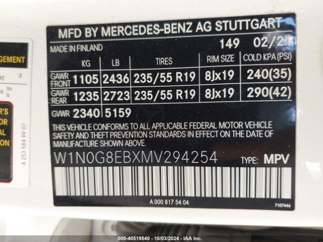 W1N0G8EBXMV294254 Mercedes-Benz Glc 300 4matic Suv