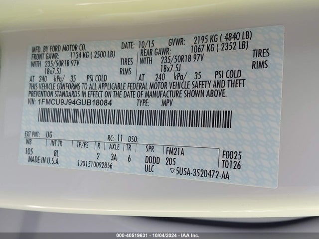 Ford Escape Titanium 2016 1FMCU9J94GUB18084 Image 9