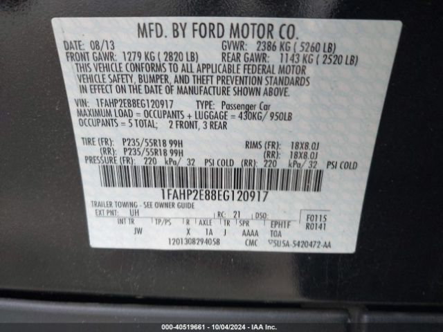 1FAHP2E88EG120917 Ford TAURUS SEL
