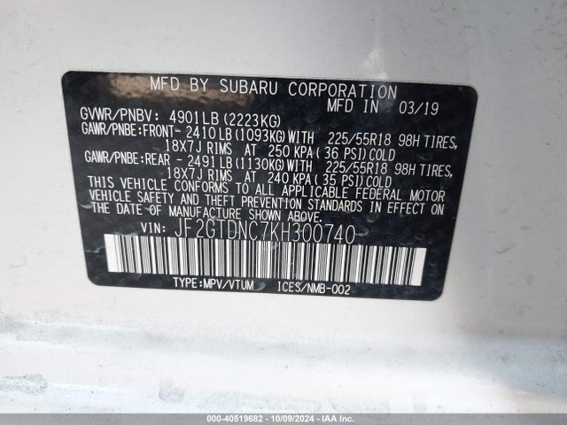 Subaru CROSSTREK HYBRID 2019 JF2GTDNC7KH300740 Image 9