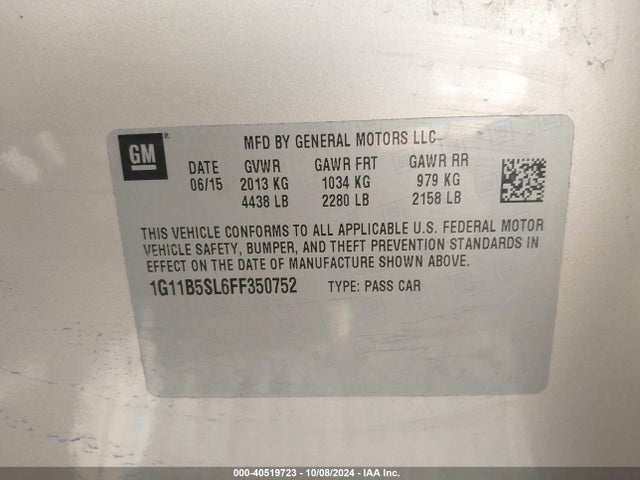 Chevrolet MALIBU LS 2015 1G11B5SL6FF350752 Image 9
