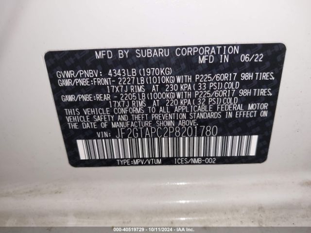 JF2GTAPC2P8201780 Subaru Crosstrek Premium