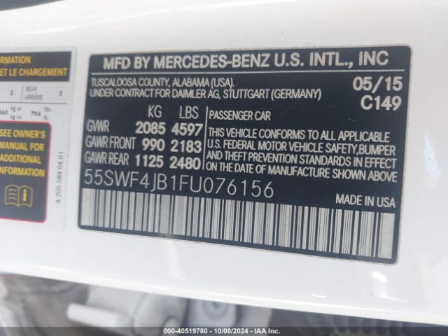 55SWF4JB1FU076156 Mercedes-Benz C 300 Luxury/sport