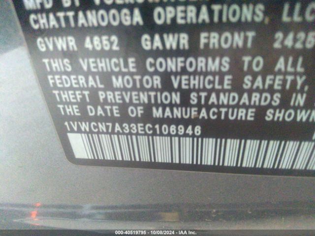 1VWCN7A33EC106946 Volkswagen Passat 2.0l Tdi Sel Premium