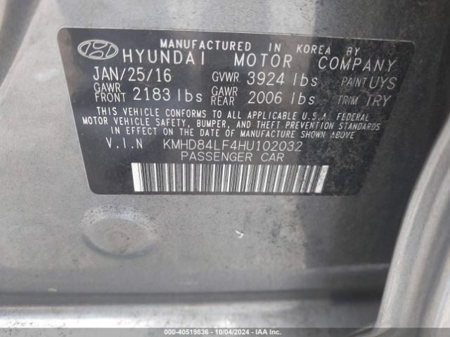 KMHD84LF4HU102032 Hyundai Elantra Limited