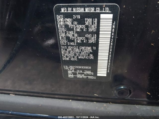 JN8AY2ND9K9089638 Nissan Armada Sl