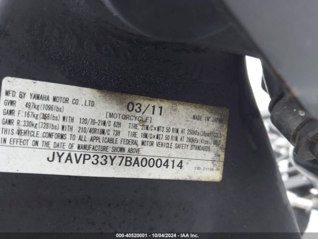 2011 YAMAHA XVS1300 JYAVP33Y7BA000414 Photo 9